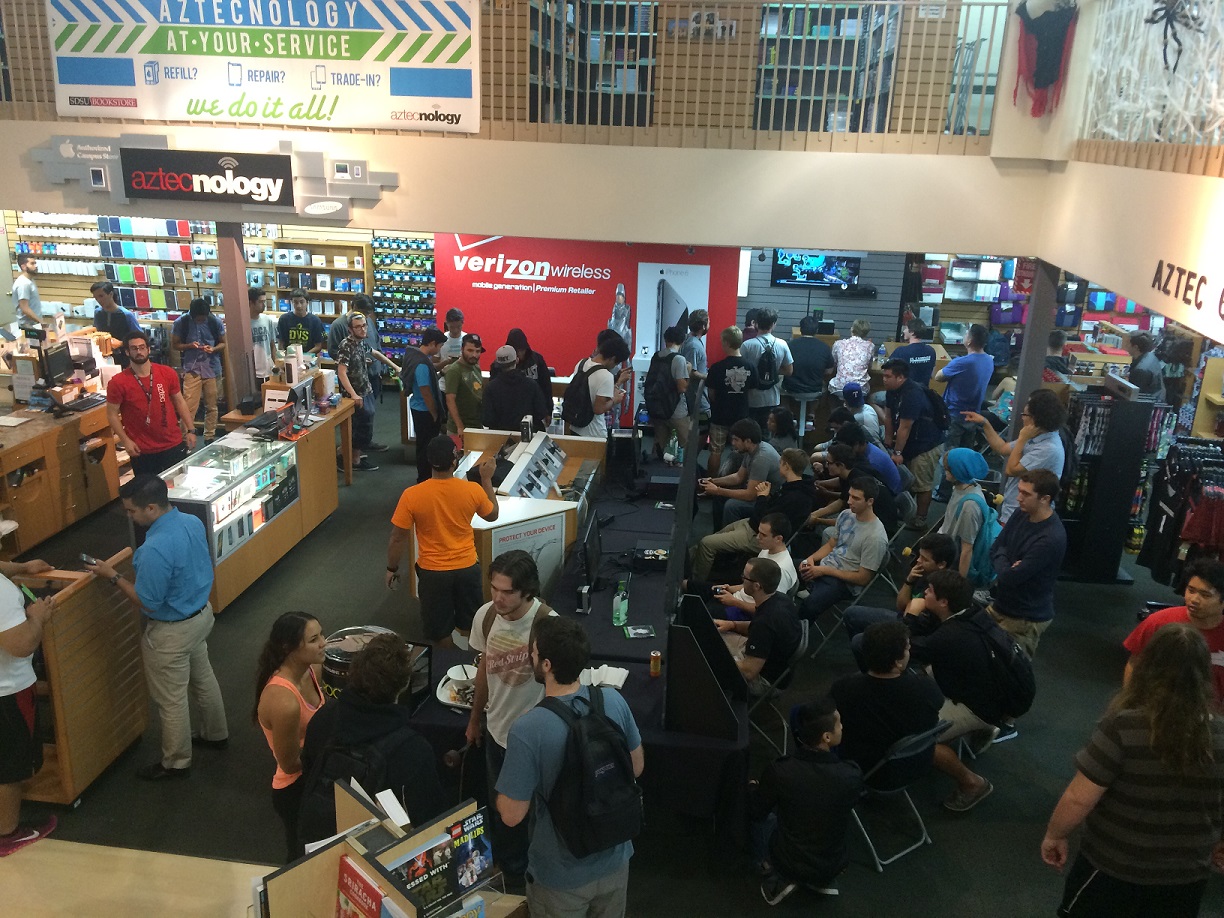It was a packed house after hours at Aztec Shops for its first-ever video game launch party, featuring Halo 5.